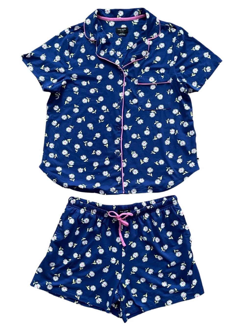 Kate Spade New York Daisy Print Pajama Set – Navy & Pink – Size M